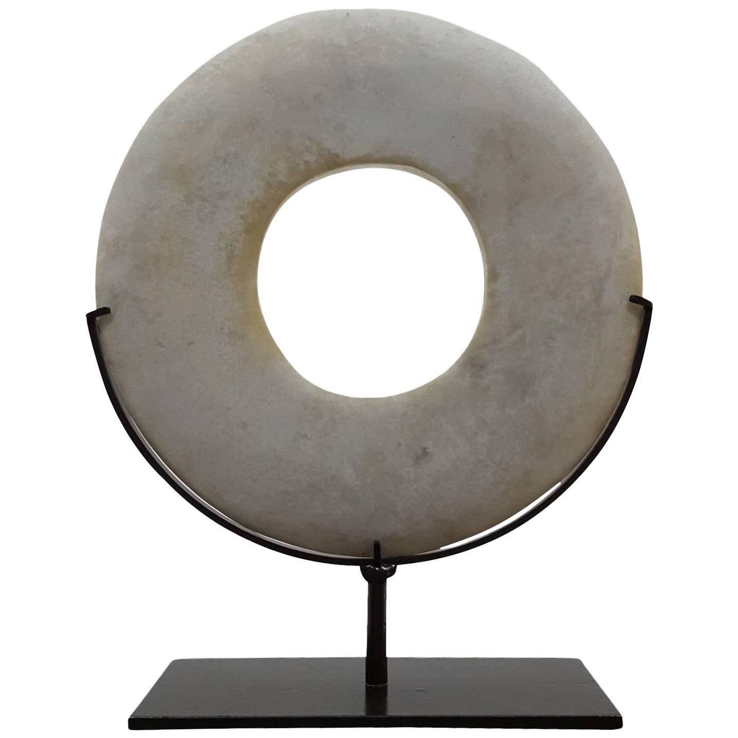 White Marble Disk on Stand, Smooth White For Sale