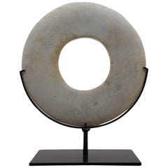 White Marble Disk on Stand, Smooth White