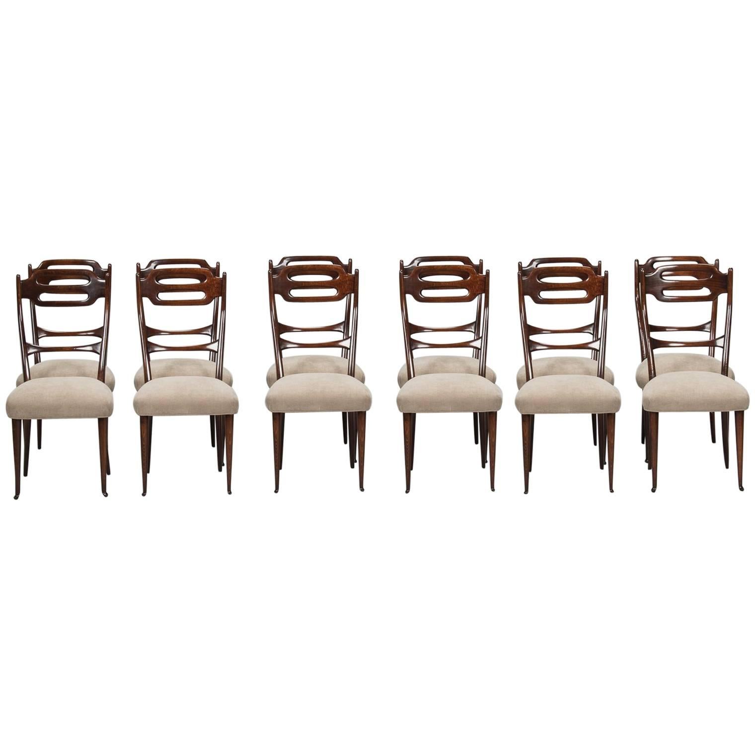 Set of 12 Italian Newly Upholstered Chairs in the Manner of Osvaldo Borsani