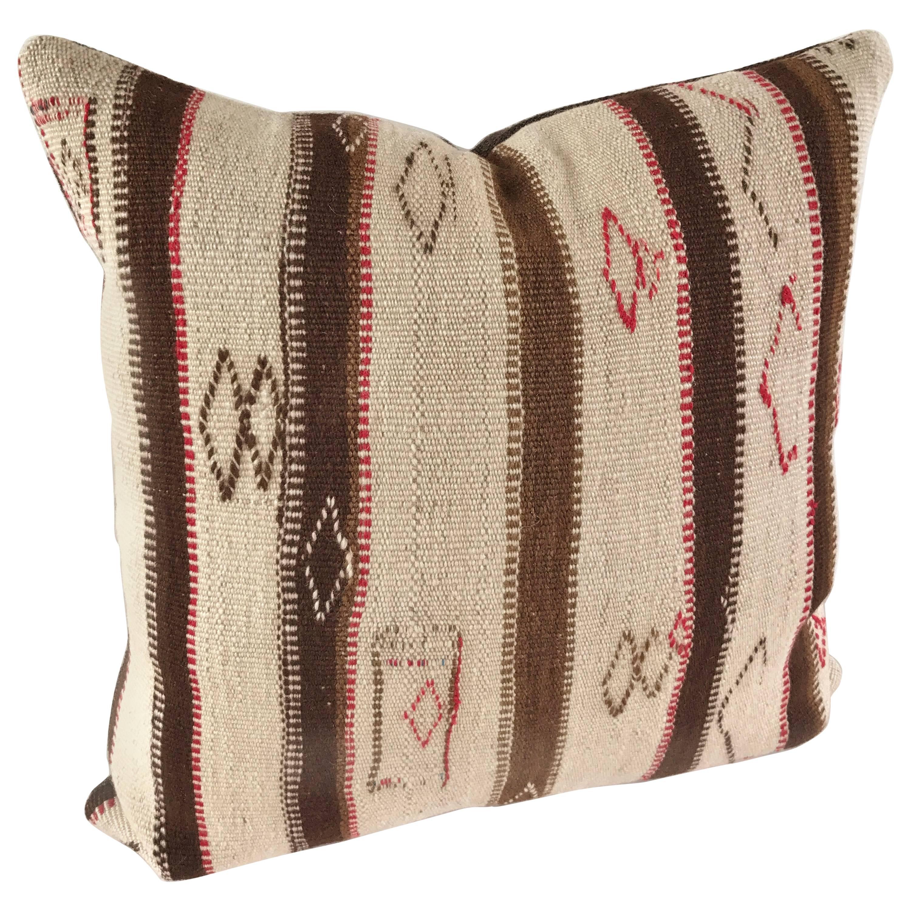Custom Pillow Cut from a Vintage Hand-Loomed Wool Moroccan Berber Rug For Sale