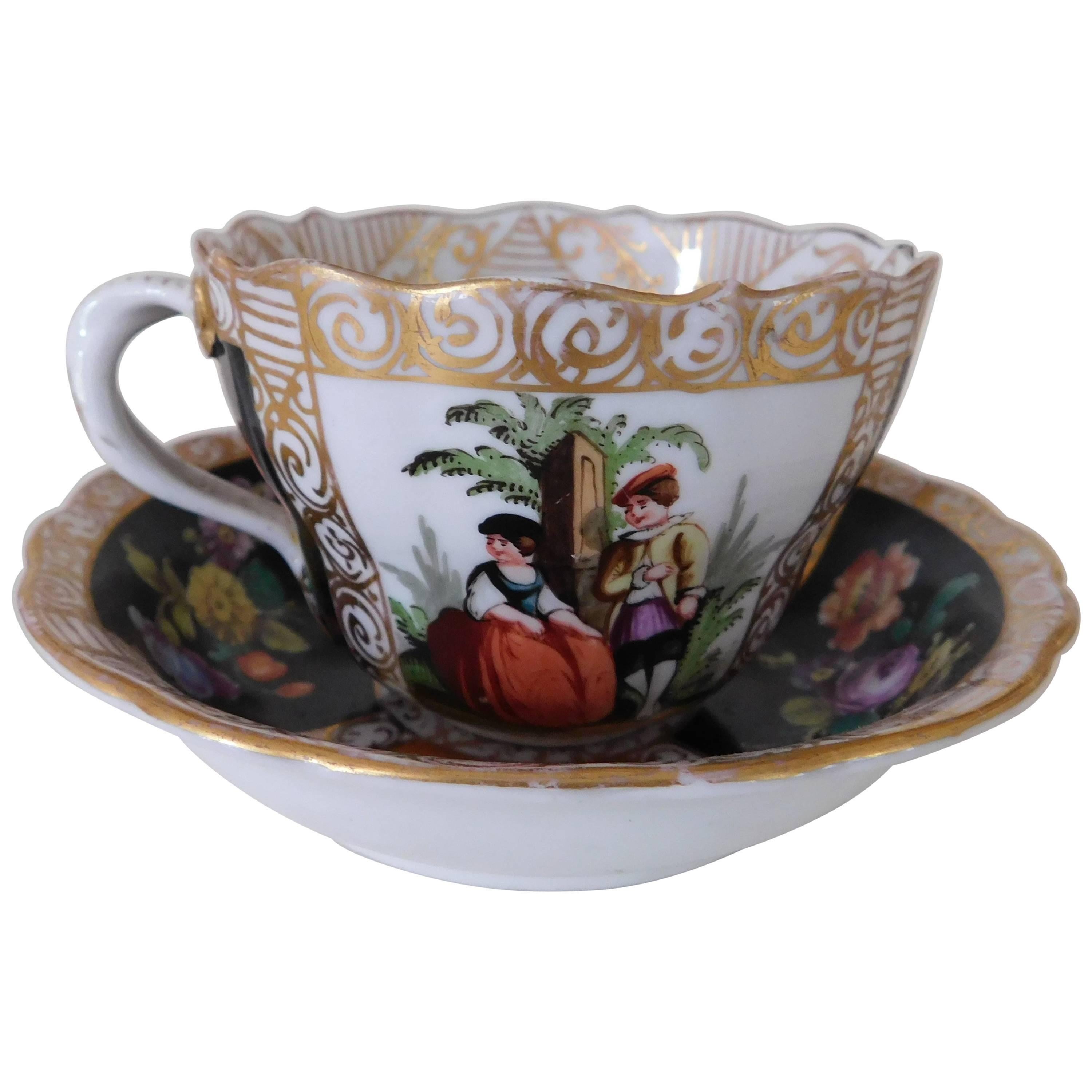 19th Century Meissen Porcelain Cup and Saucer, circa 1850 For Sale