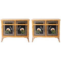 Pair of Painted Bamboo Cabinets by Thomasville, circa 1960