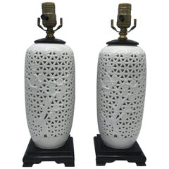 1960s Blanc De Chine Cherry Blossom Motif Lamps, Pair 2
