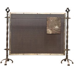 Unique Arts & Crafts Wrought Iron and Metal Firescreen with Cast Iron Plaque