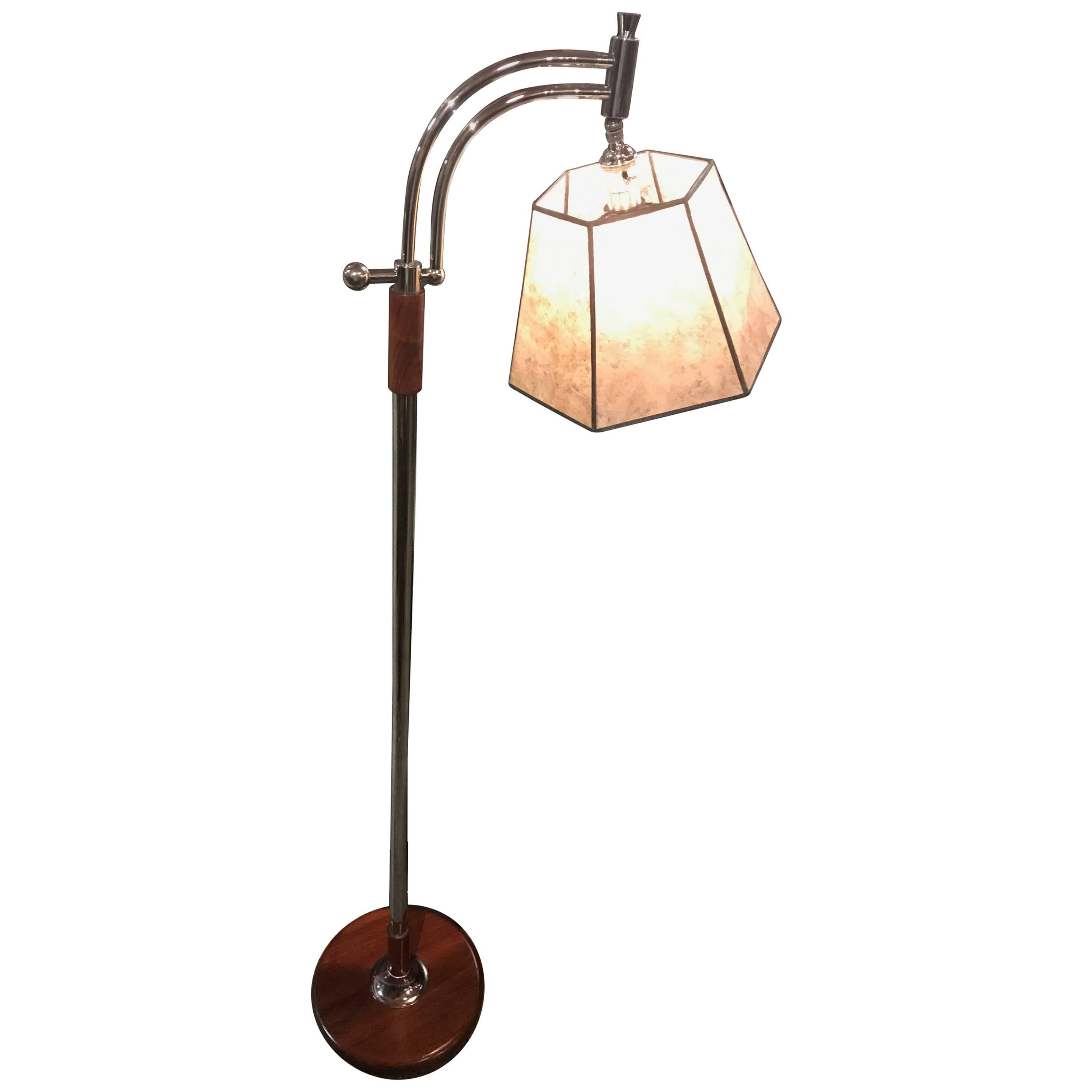 Bridge Floor Lamp with Mica Shade in the Style of Deskey or Rohde