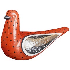 "Red Dove, " Rare Mid-Century Sculpture in Tones of Persimmon and Silver