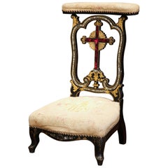 19th Century French Napoleon III Painted Prayer Bench with Mother-of-Pearl