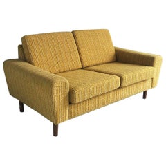 1960s-1970s Danish Mid-Century Two-Seat Sofa with Original Yellow Upholstery
