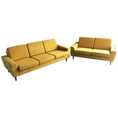 1960s-1970s Set of Two Danish Mid-Century Sofas with Original Yellow Upholstery