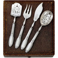 Puiforcat French Sterling Silver Dessert Hors d'Oeuvre Set Box Empire, Swans