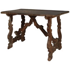 17th Century Carved Walnut Italian Trestle Table with Scroll and Foliate Base