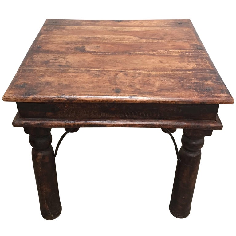 Vintage Handcrafted Teak Side Table, India at 1stDibs