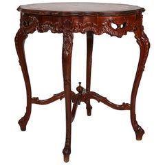 Antique French Louis XV Carved and Paint Decorated Mahogany Center Table