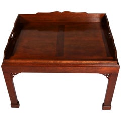 Antique Carved Mahogany Baker Chinese Chippendale Tray Top Table, 20th Century