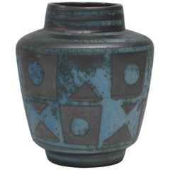 Scheurich Ceramic Vase Blue Signed, W. Germany, 1960s