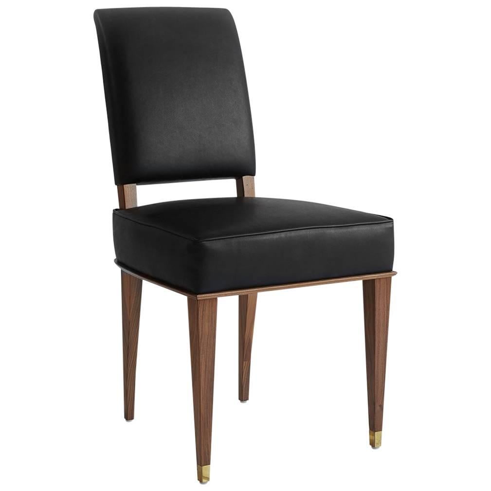 NK Collection Classic Dining Chair Upholstered in Black Leather