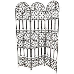 Used Hand-Forged Iron Three Panels Folding Moorish Screen