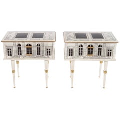 Pair of Architectural Italian Side Tables in the Manner of Fornasetti 