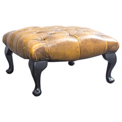 Chesterfield Leather Footstool Ocher Brown Oneseater Couch Retro Vintage