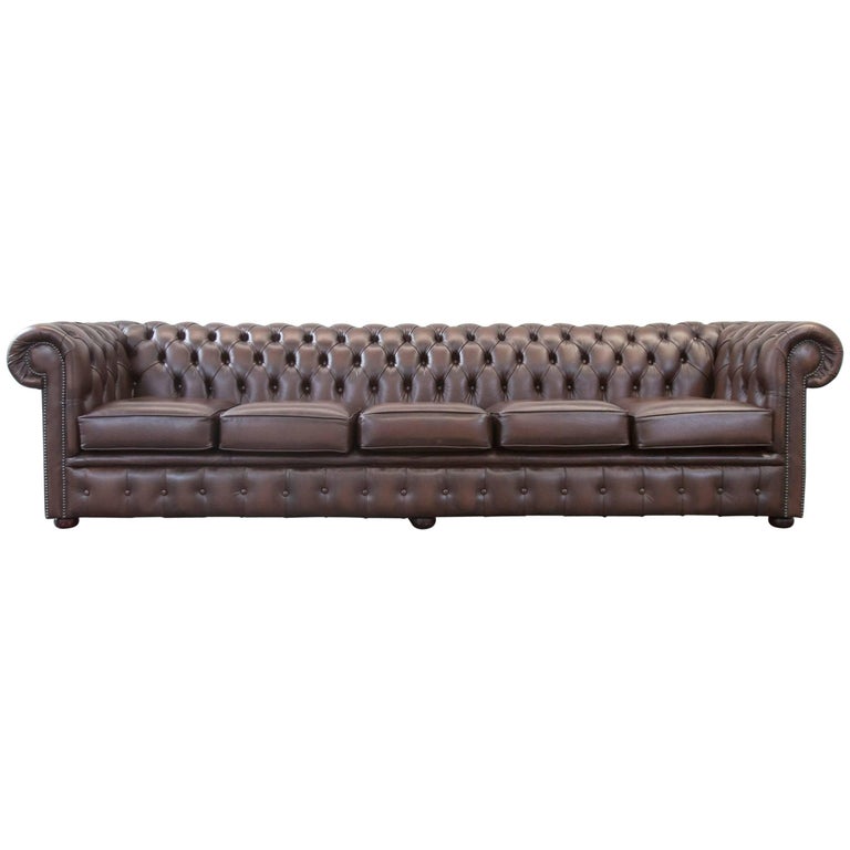 Original Chesterfield Leather Sofa Brown Five-Seat Couch Vintage Retro For  Sale at 1stDibs