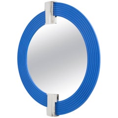 Large Cobalt Blue Mirror with Nickel-Plated Mounts, 1990s 2