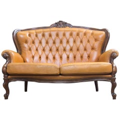 Chesterfield Sofa in Brown Leather Cognac Two-Seat Sofa in Retro, Vintage Style