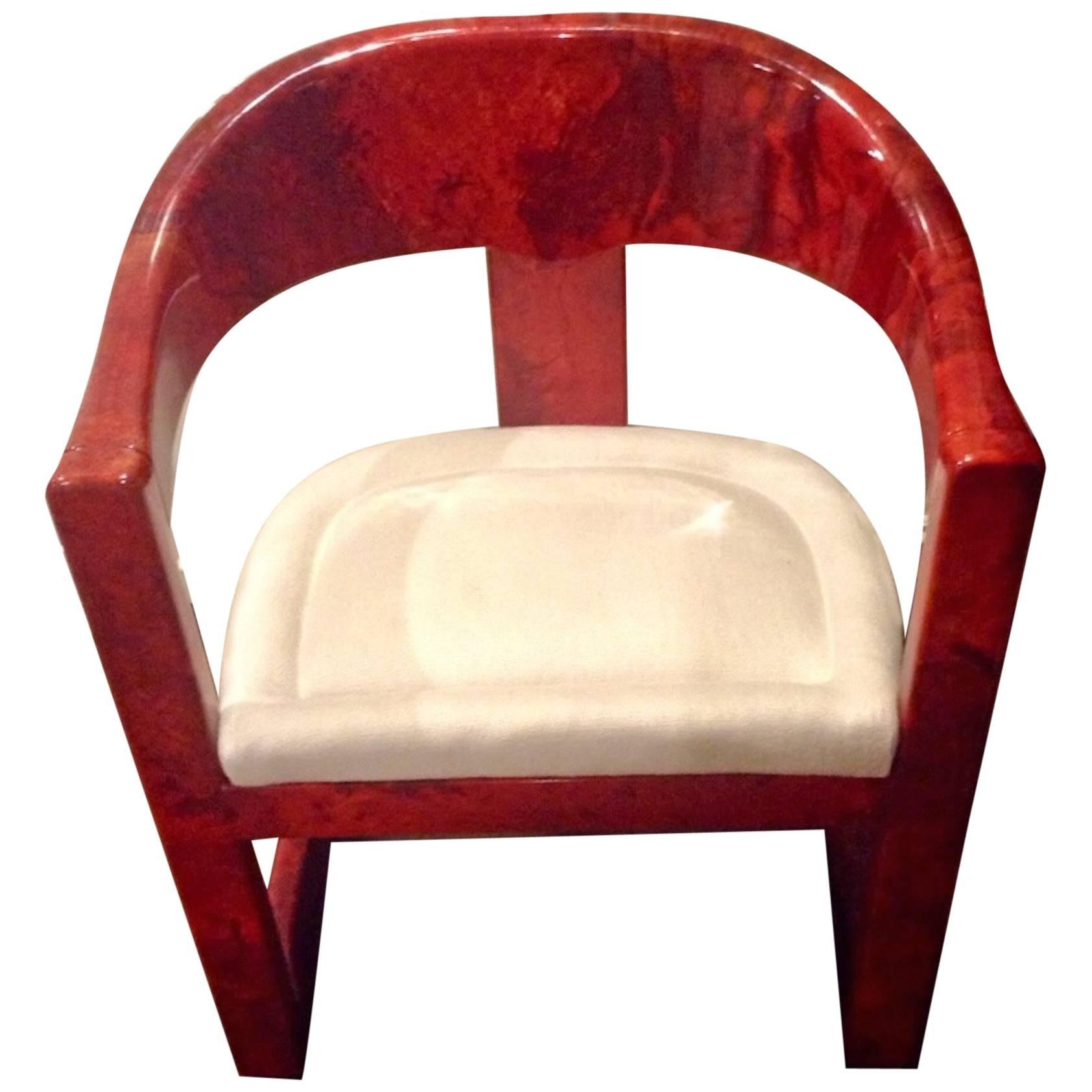 Stunning Karl Springer Oaniss Chair, in Red Goatskin
