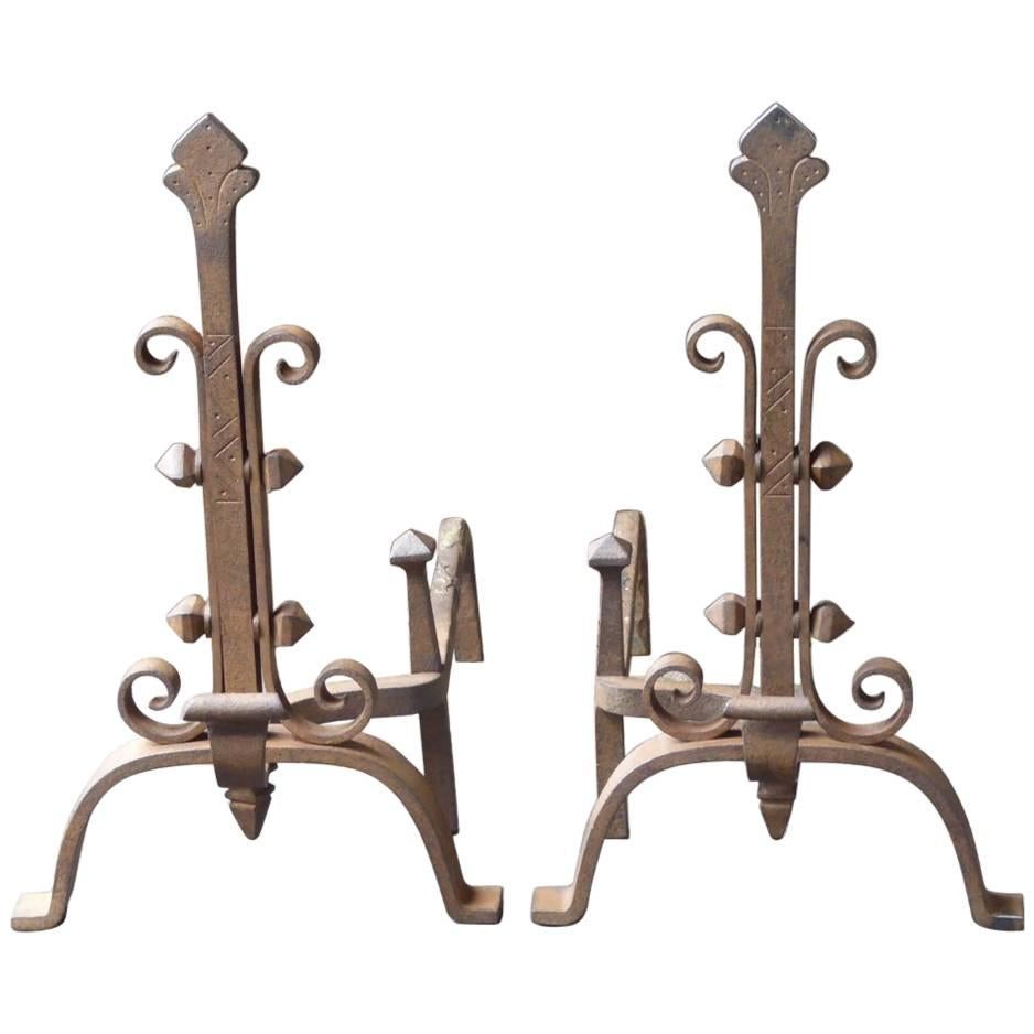 French Wrought Iron Andirons or Firedogs