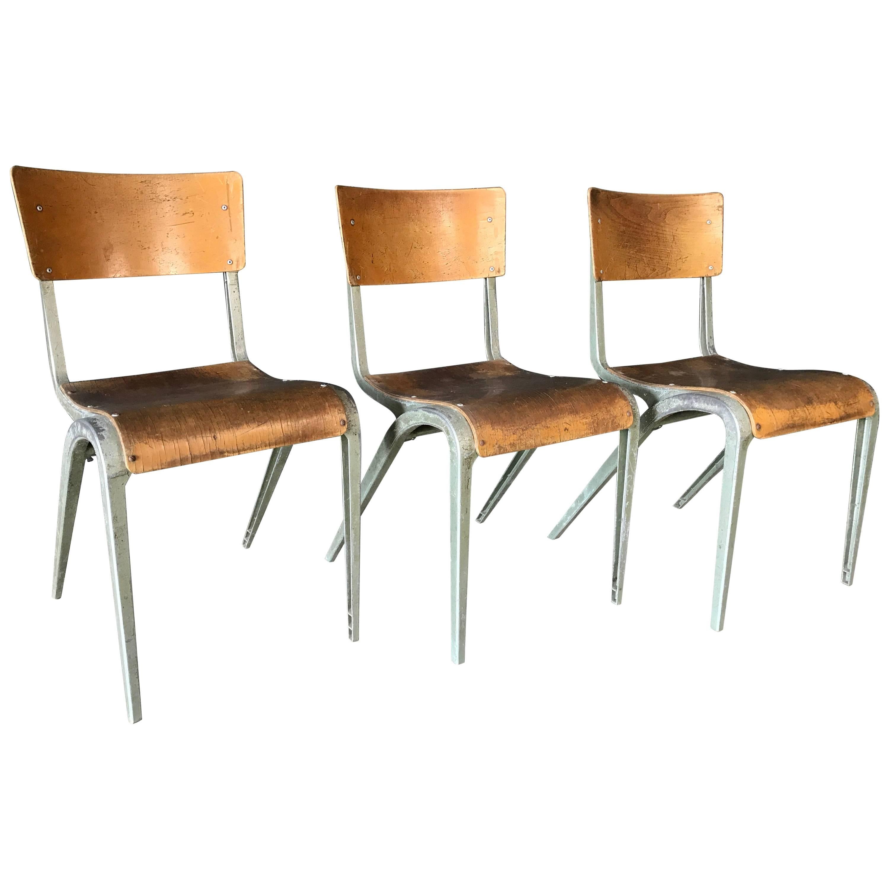 Three French Industrial Chairs by James Leonard for Esavian