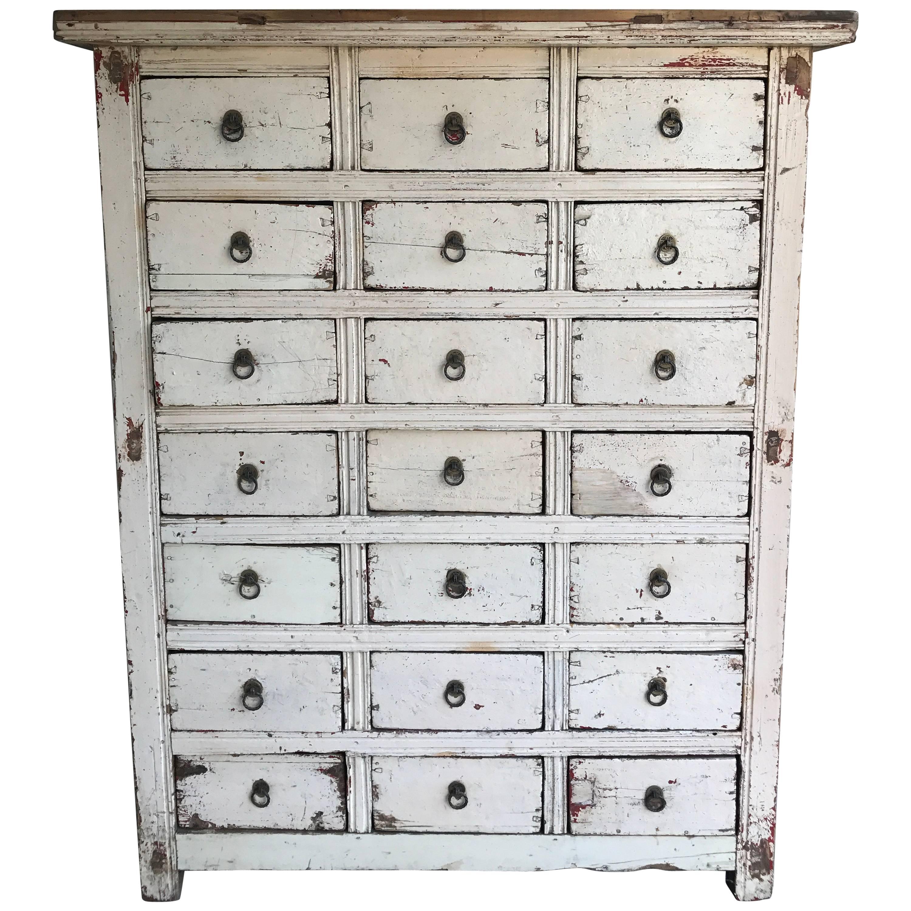 Primitive 21-Drawer Distress Painted Cabinet