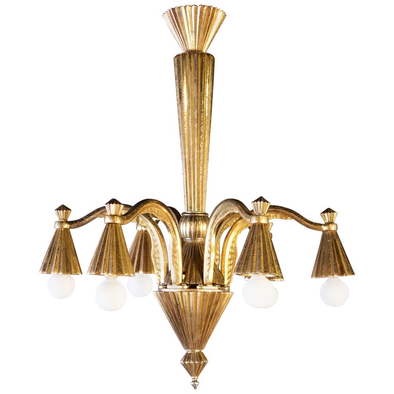 French Bronze Art Deco Chandelier with Six Lights at 1stDibs