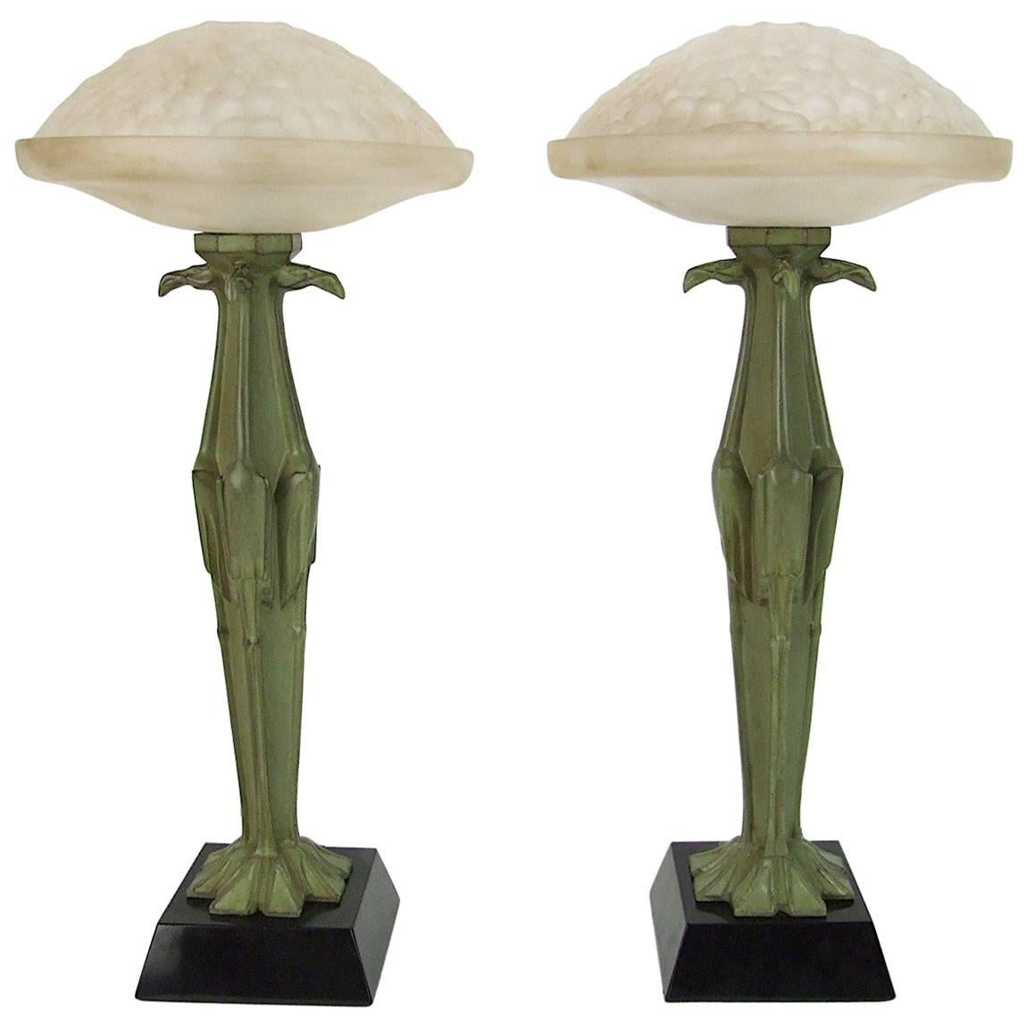 Pair of Art Deco Table Lamps by Le Verrier For Sale