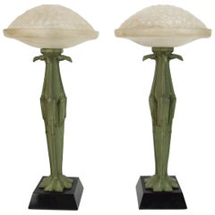 Vintage Pair of Art Deco Table Lamps by Le Verrier