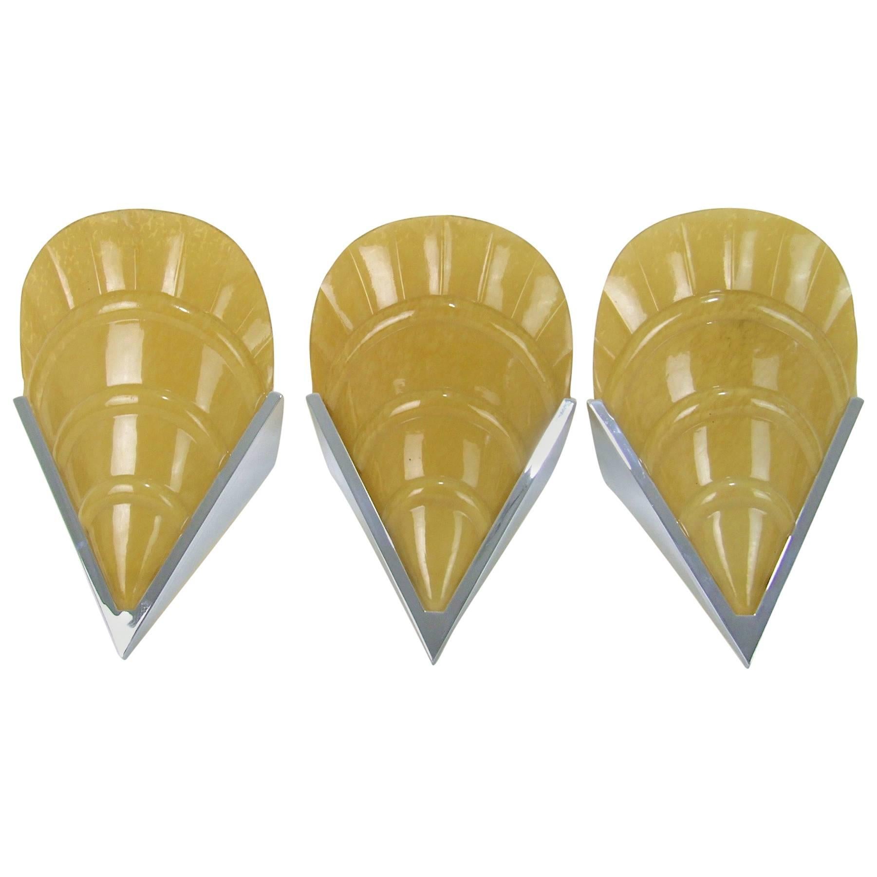 Set of Three French Art Deco Wall Lights For Sale