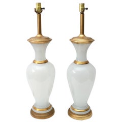 Antique Pair of Table Lamps in Opaline Glass