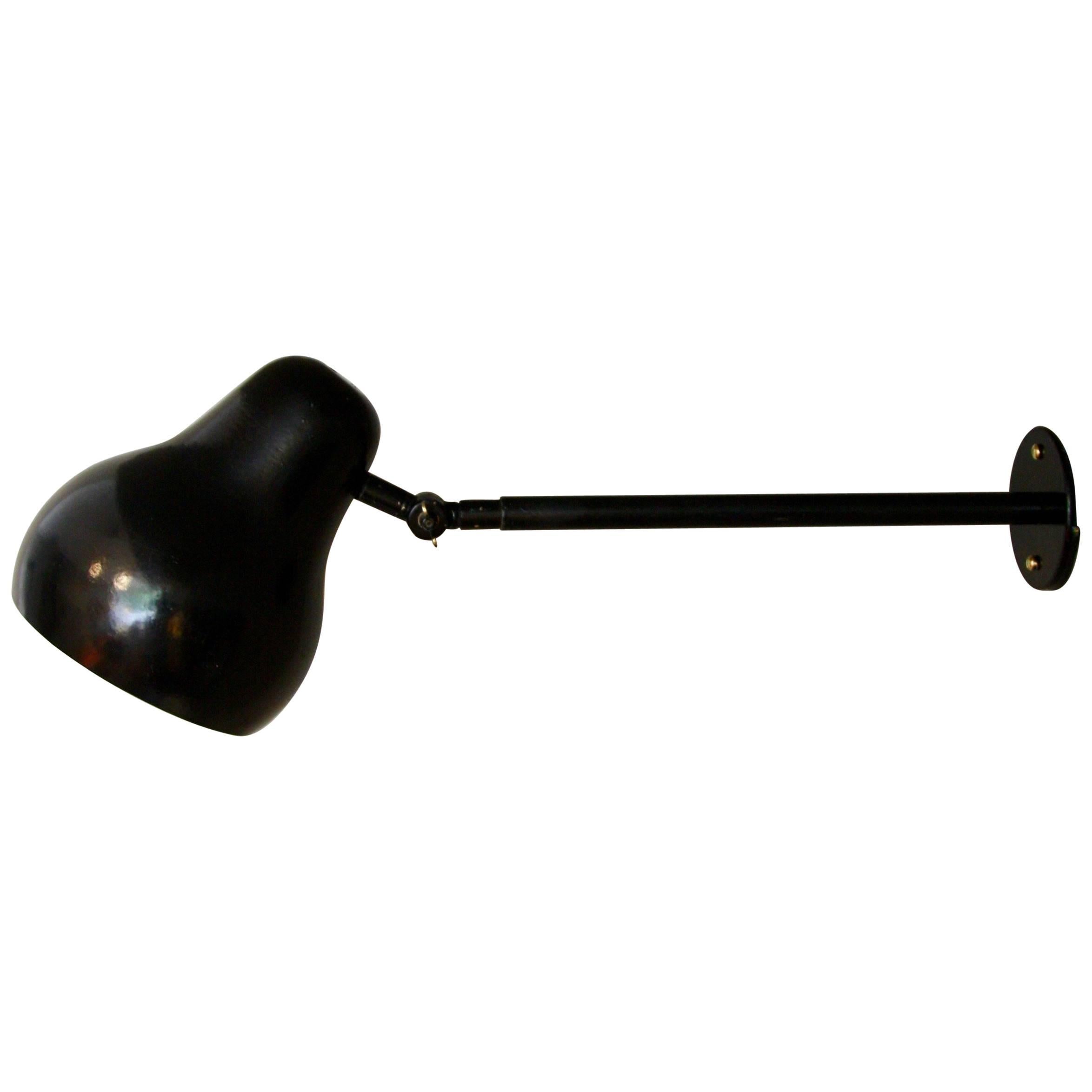 Vilhelm Lauritzen Vintage Large Black Lacquered Wall Light by Louis Poulsen