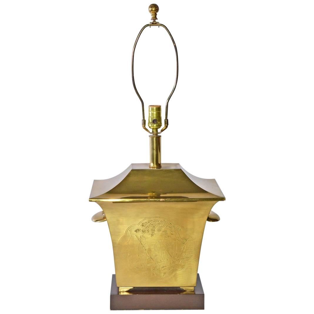 Brass and Wood Chinese Style Table Lamp