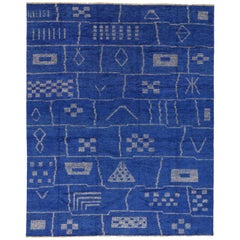 Contemporary Blue Moroccan Area Rug with Modern Bauhaus Style
