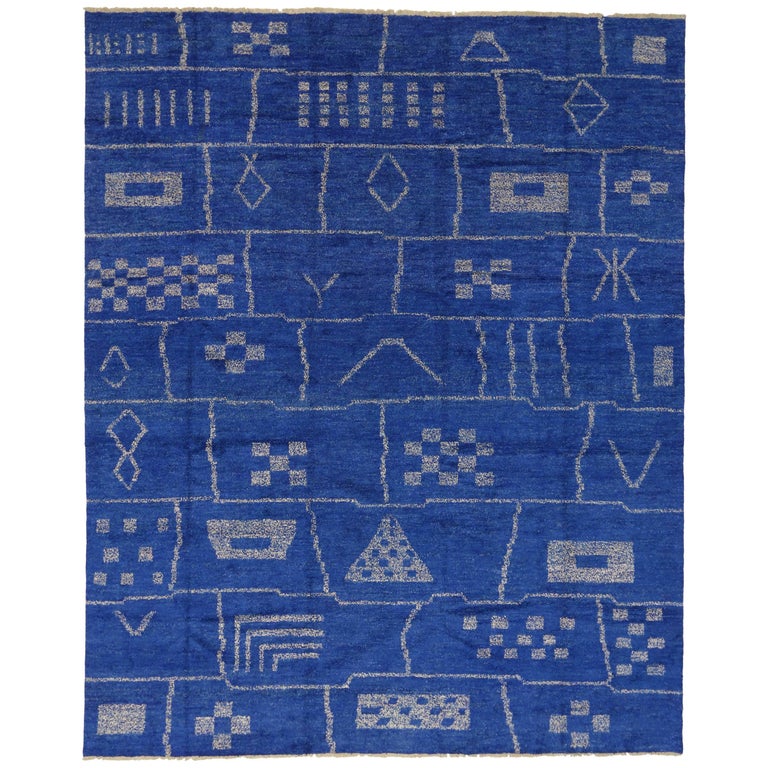 Contemporary Moroccan Style Area Rug in Cobalt Blue For Sale at 1stdibs