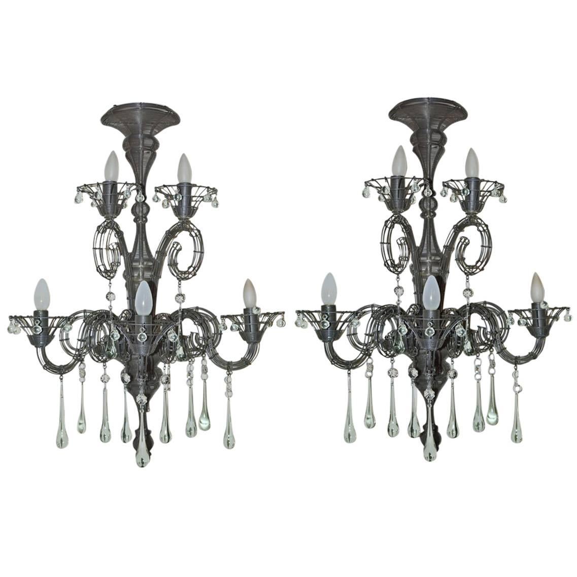 Pair of Carlo Rampazzi Wire and Crystal Sconces