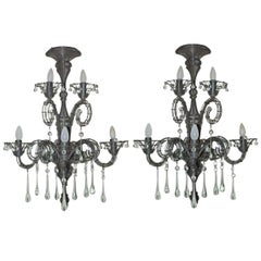 Retro Pair of Carlo Rampazzi Wire and Crystal Sconces