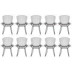 Set of Ten Original Harry Bertoia for Knoll Black Wire Side Chairs, Circa 1960 7
