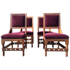 Four Interesting Gothic Revival Oak Dining Chairs in the Style of William Burges