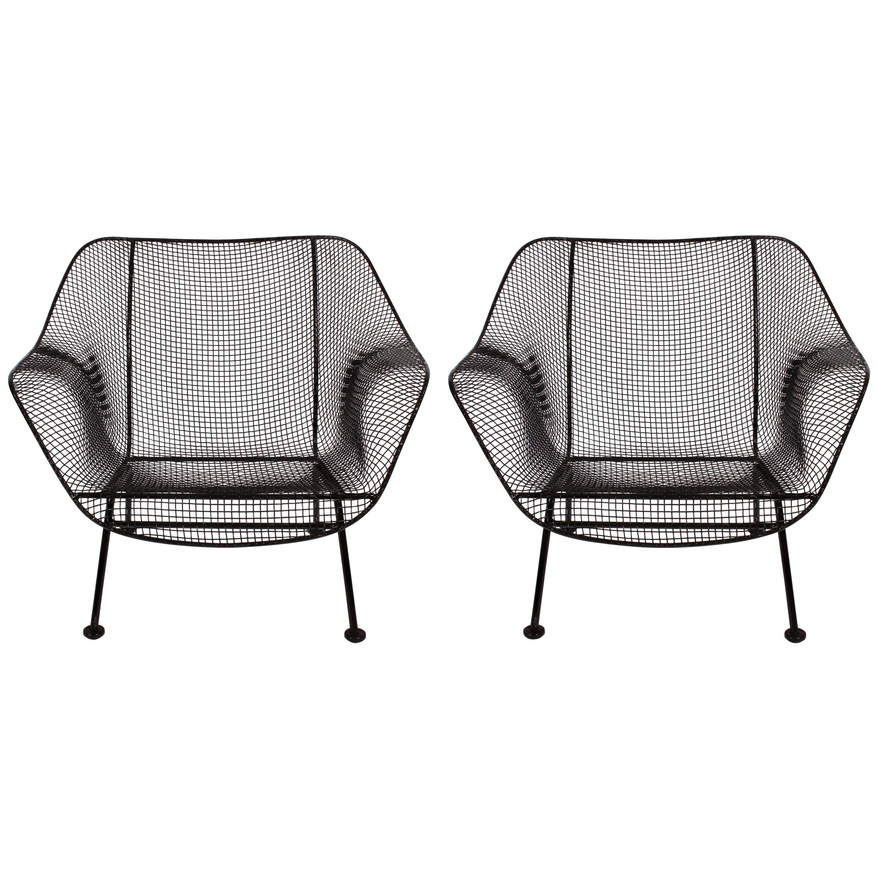 1960s Pair of Russell Woodard Black Sculptura Lounge Chairs