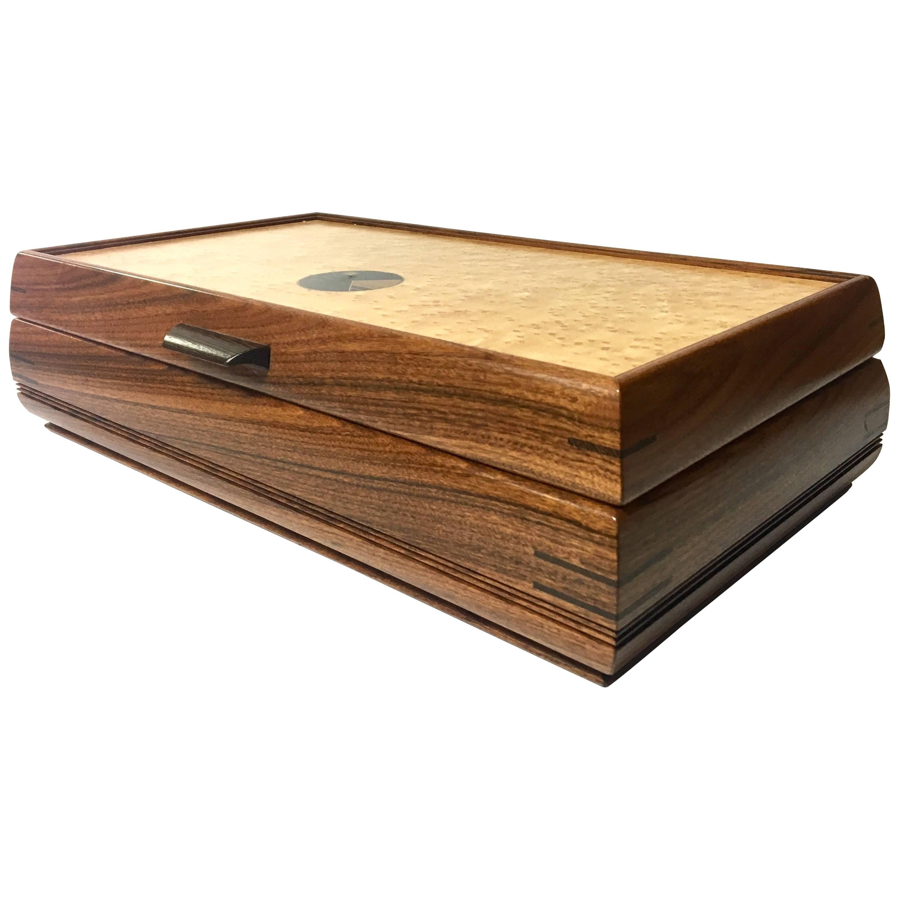 Inlaid Mixed Woods Tabletop Jewelry Box