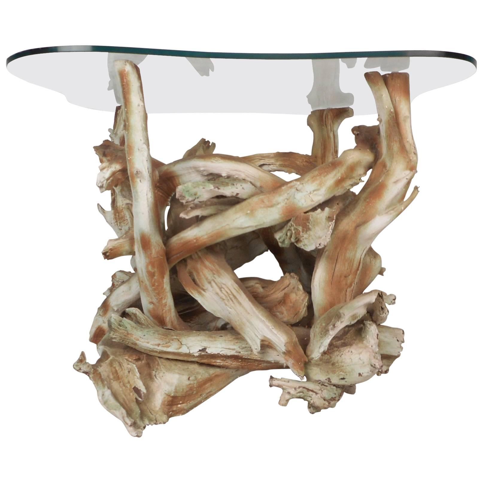 Mid-Century Modern Amoeba Shaped Driftwood End Table For Sale