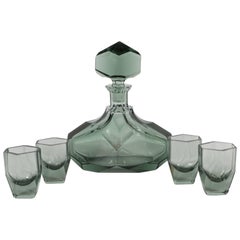 Cubist Art Deco Glass Bar Set with Decanter & Shot Glasses in Smoked Alexandrite