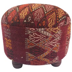 Vintage Madelyn Weinrib, Round Moroccan Kilim Tribal Ottoman, Fantastic Color 8