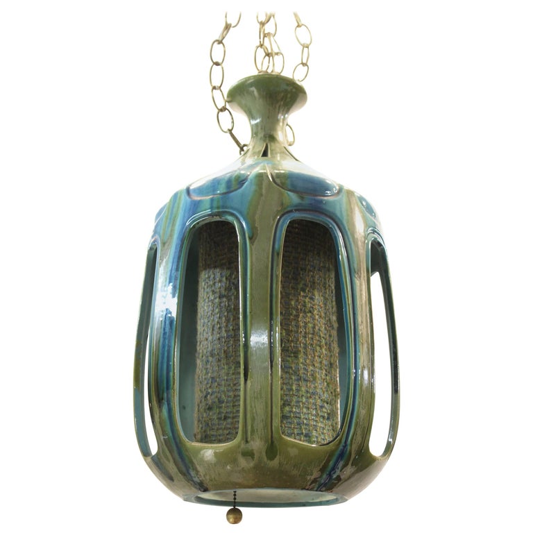MidCentury Drip Glaze Ceramic Pendant at 1stDibs