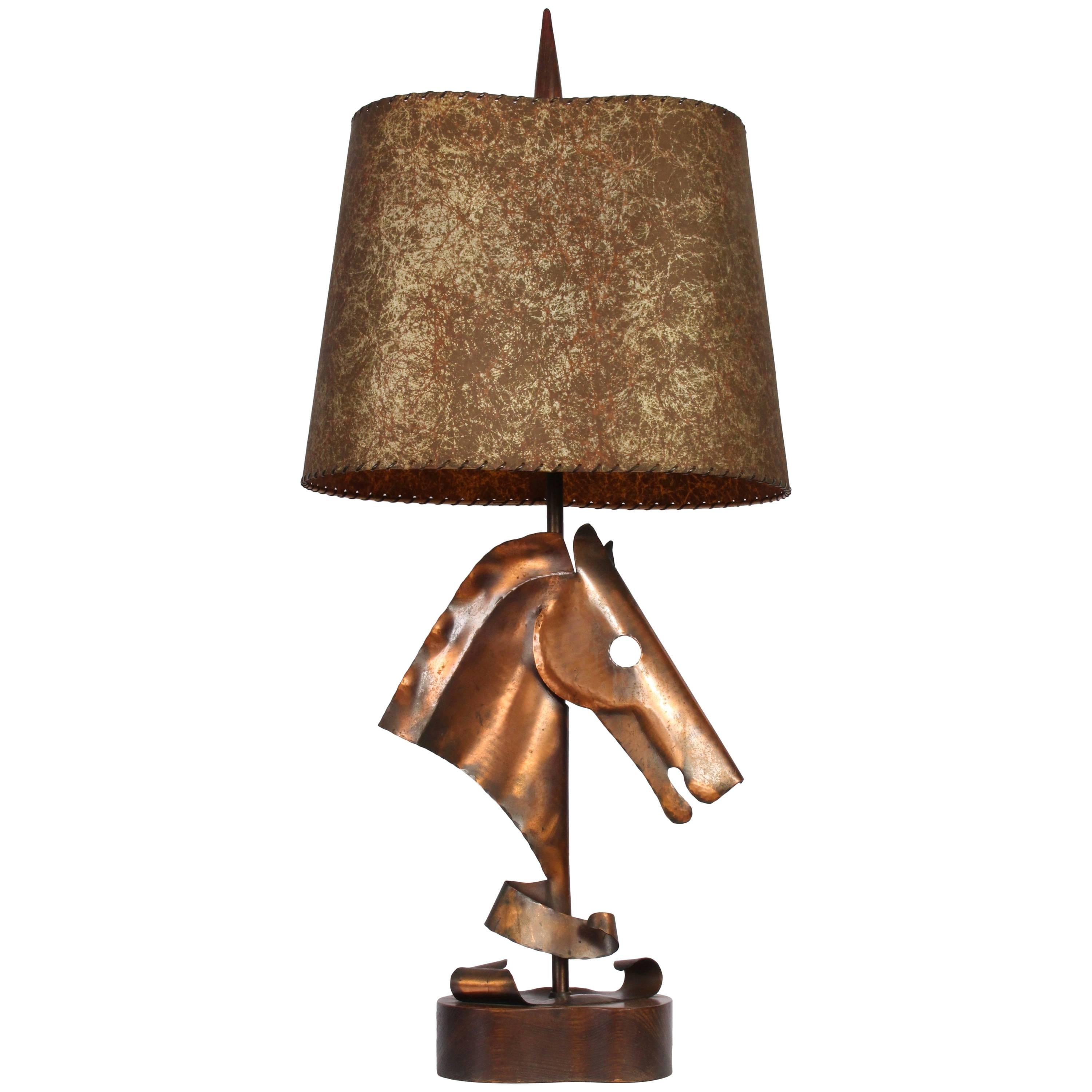 Yasha Heifetz Horse Head Table Lamp in Hammered Copper, Circa 1950
